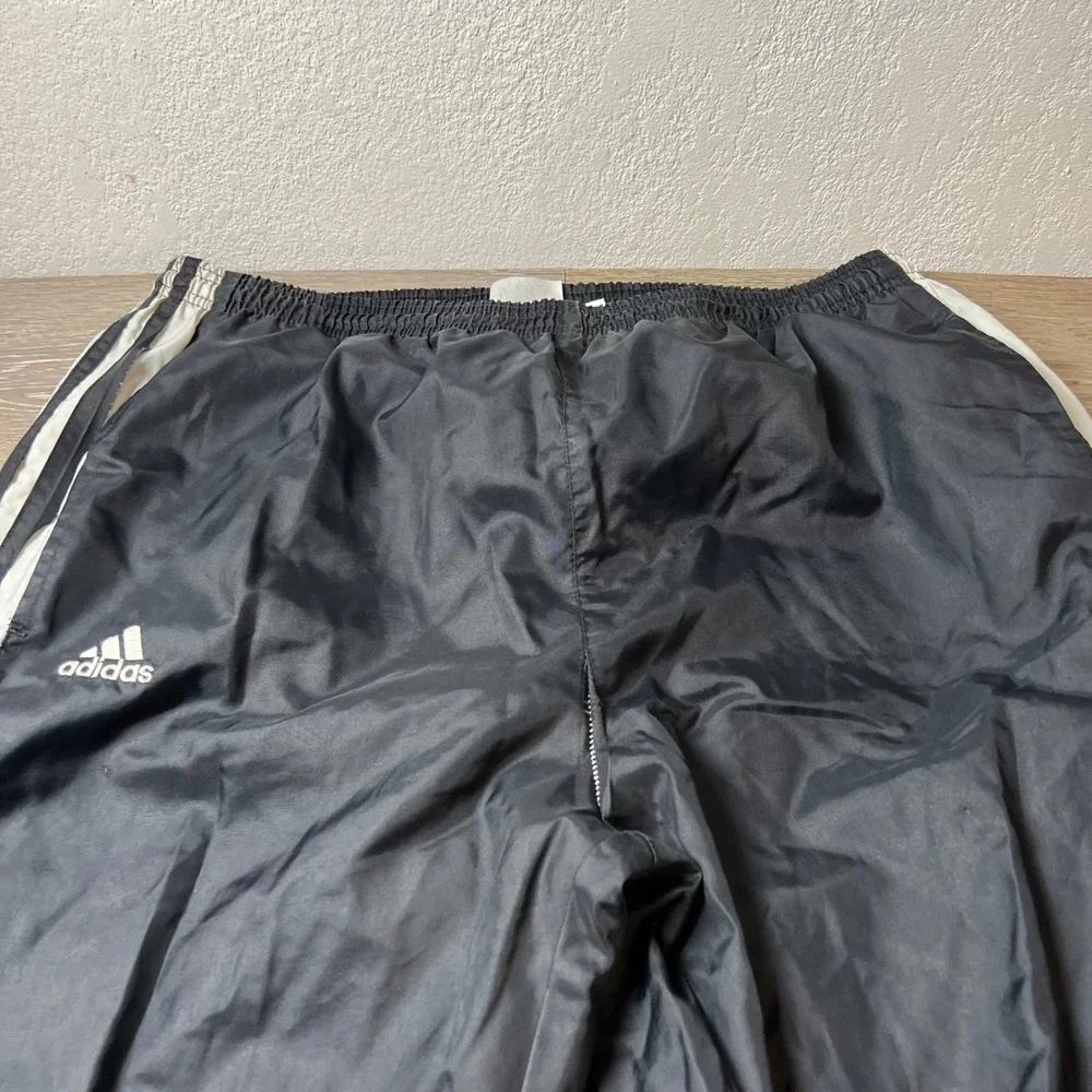 Adidas Track Pants Mens Large Black White 3 Stripe Vintage Windbreaker Joggers
